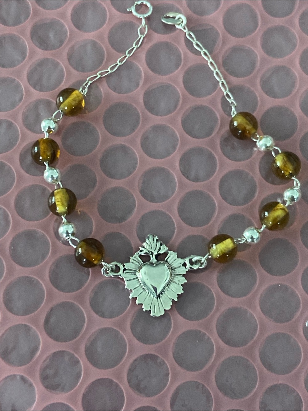Silver 925 Sacred Heart Citrino Beaded Bracelet - Women Jewelry